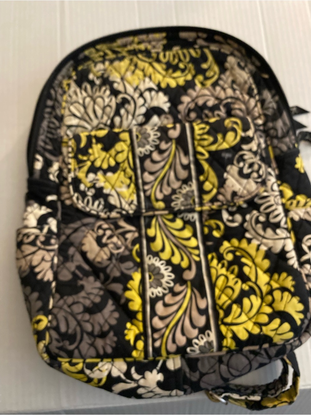 Quilted Floral Backpack - Black, Yellow & Gray